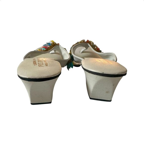 Vintage White Sandals w/ Multicolor Beads Filipinas Made in Philippines, Size 9 - Picture 6 of 13